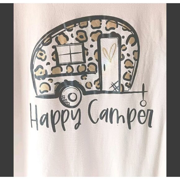 3/10 Happy Camper Leopard Print Camping Tee T-Shirt XXL Beige Tan - Picture 1 of 5